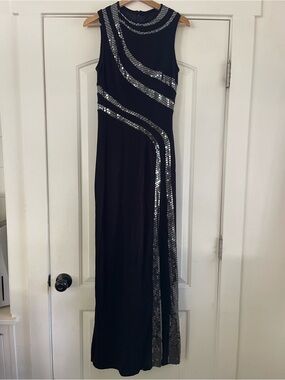 Vintage Cache Sequin Formal Dress Black/Silver - S